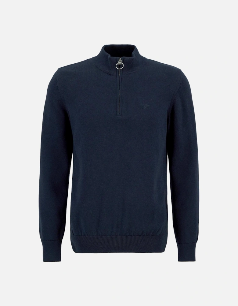 Cotton Mens Half Zip Jumper - Navy