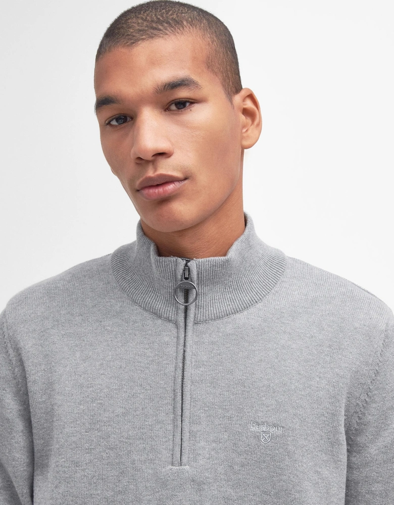 Cotton Mens Half Zip Jumper - Grey Marl