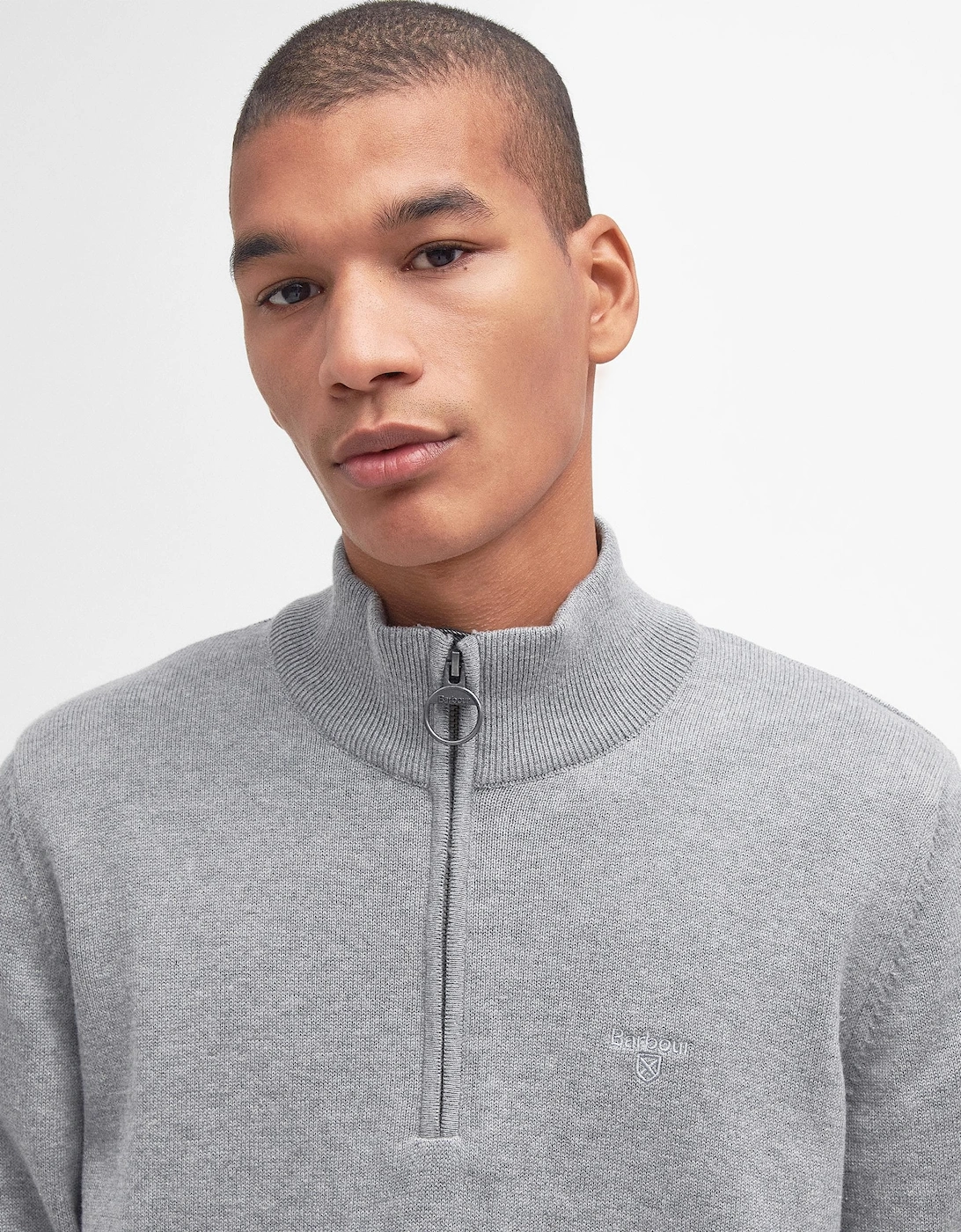 Cotton Mens Half Zip Jumper - Grey Marl