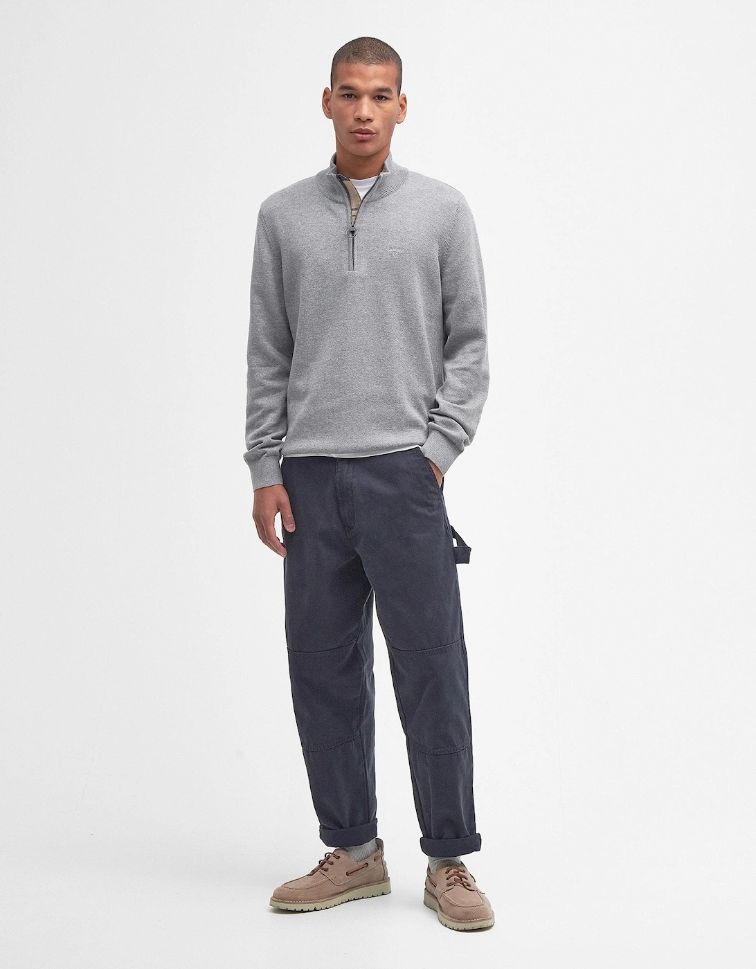 Cotton Mens Half Zip Jumper - Grey Marl
