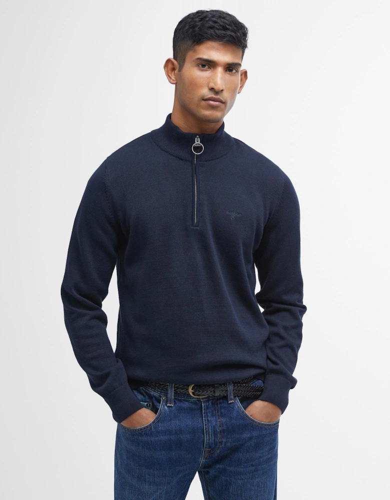 Cotton Mens Half Zip Jumper - Navy