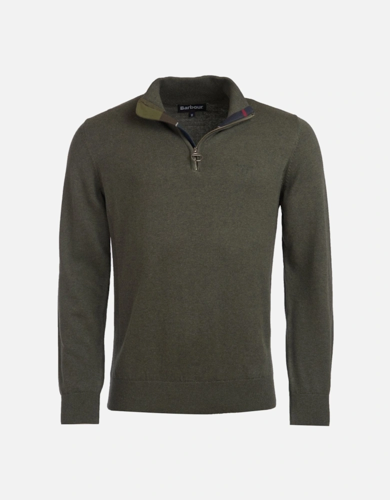Cotton Mens Half Zip Jumper - Olive Marl