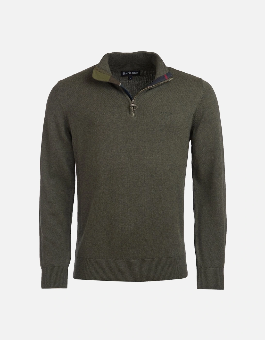 Cotton Mens Half Zip Jumper - Olive Marl