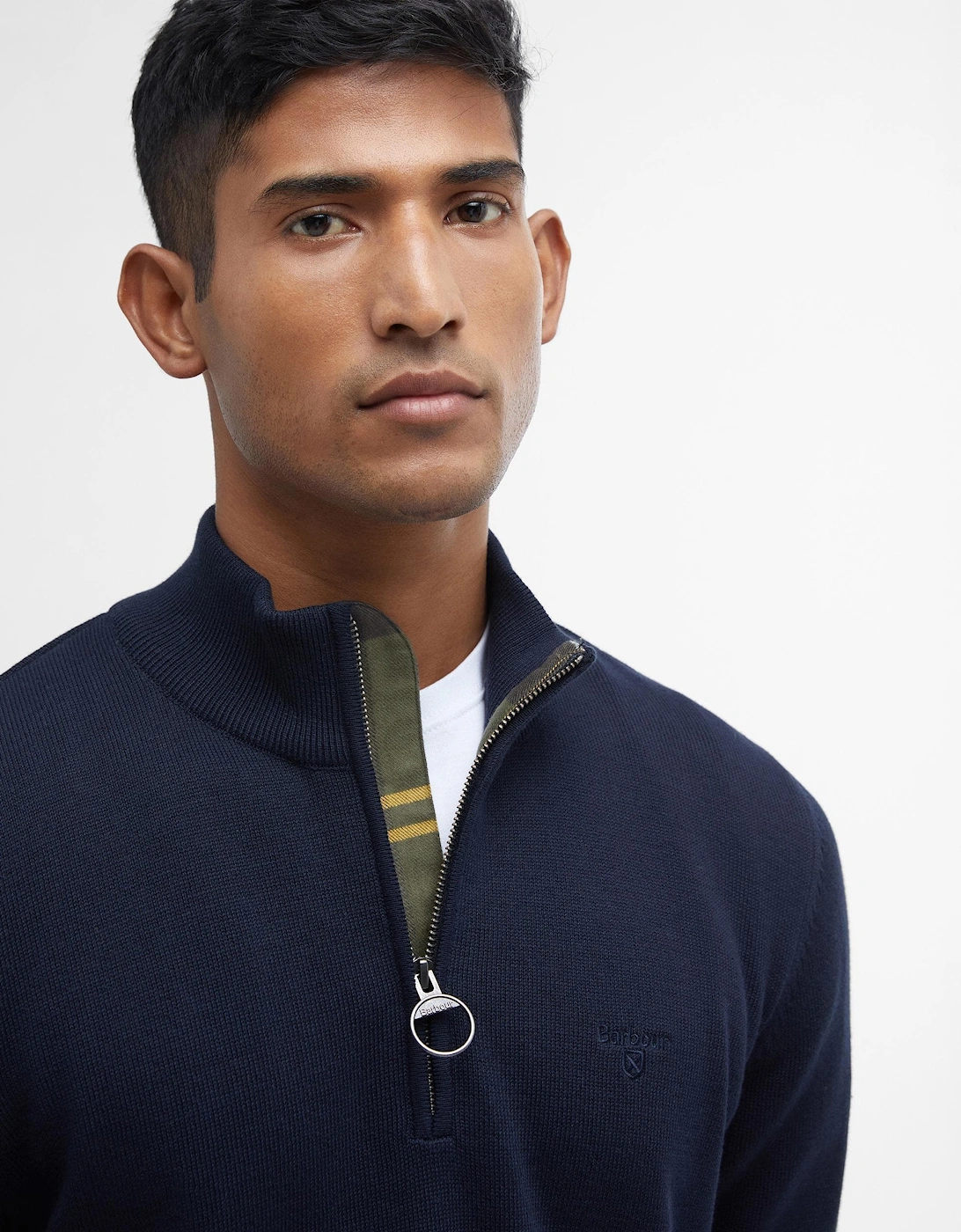Cotton Mens Half Zip Jumper - Navy