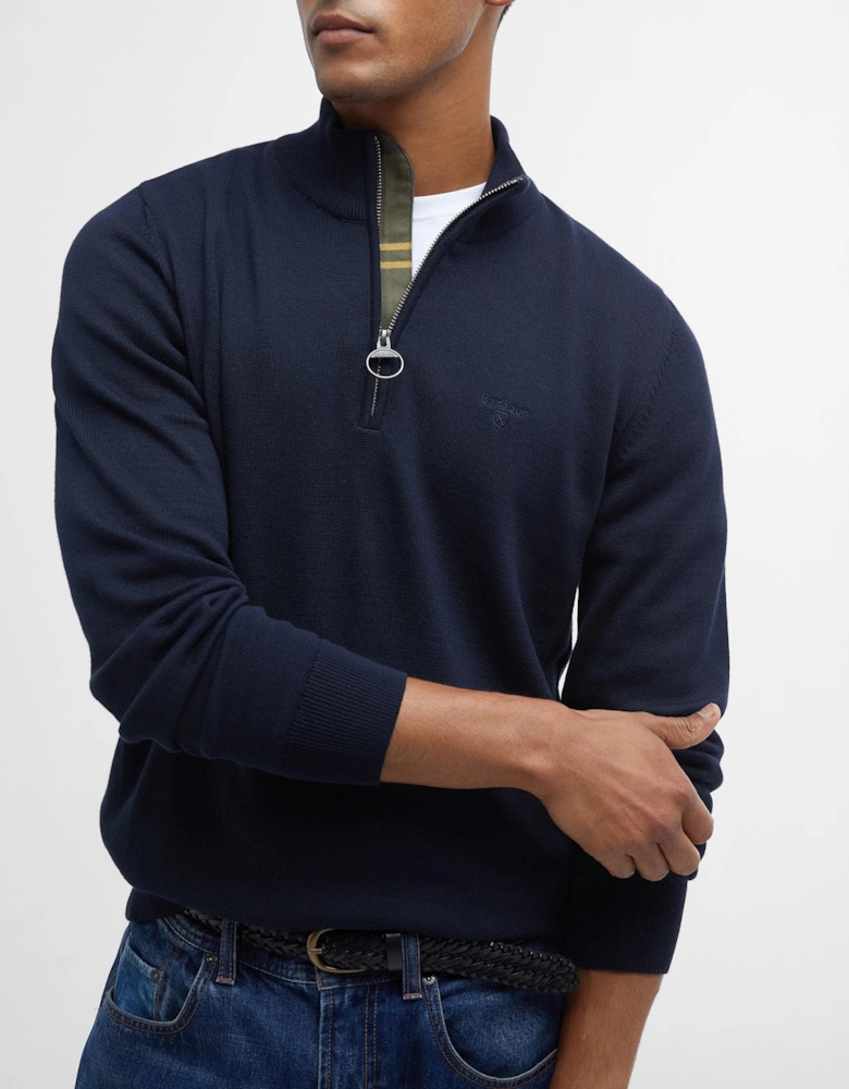 Cotton Mens Half Zip Jumper - Navy
