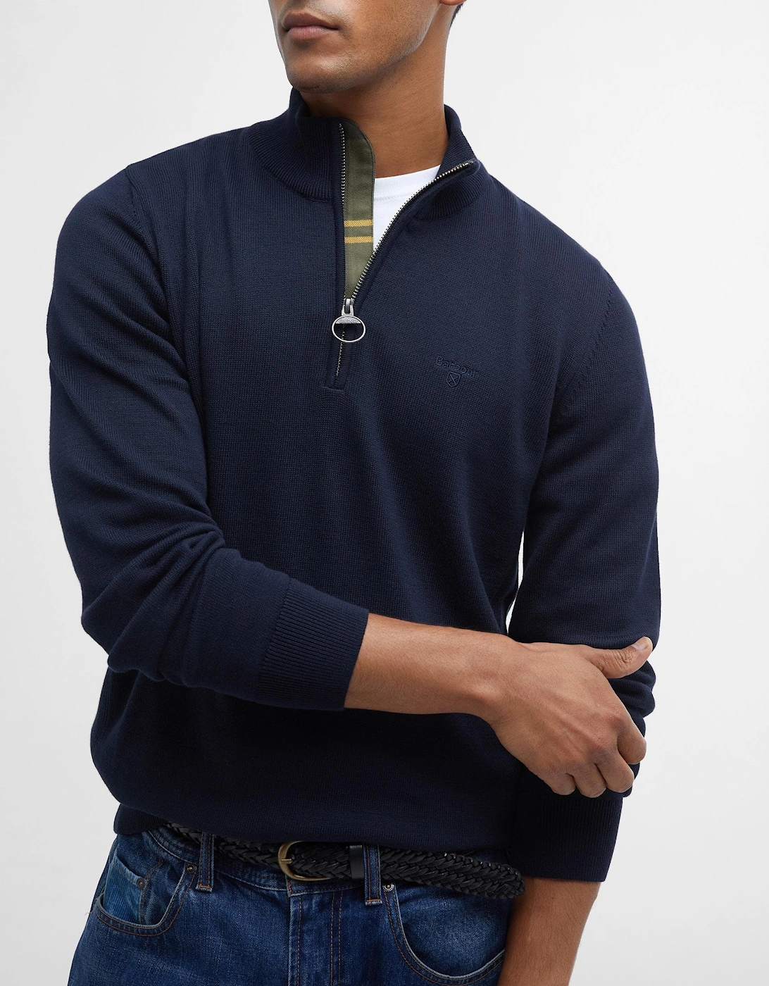 Cotton Mens Half Zip Jumper - Navy