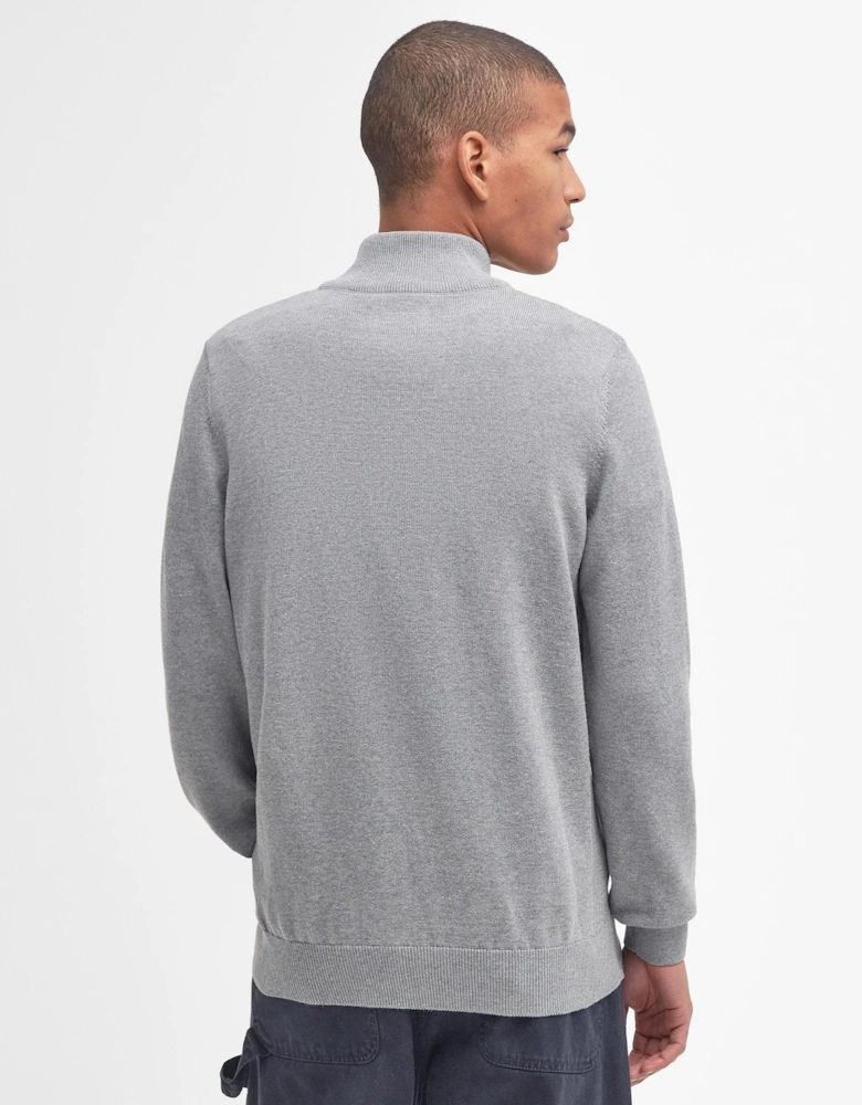 Cotton Mens Half Zip Jumper - Grey Marl