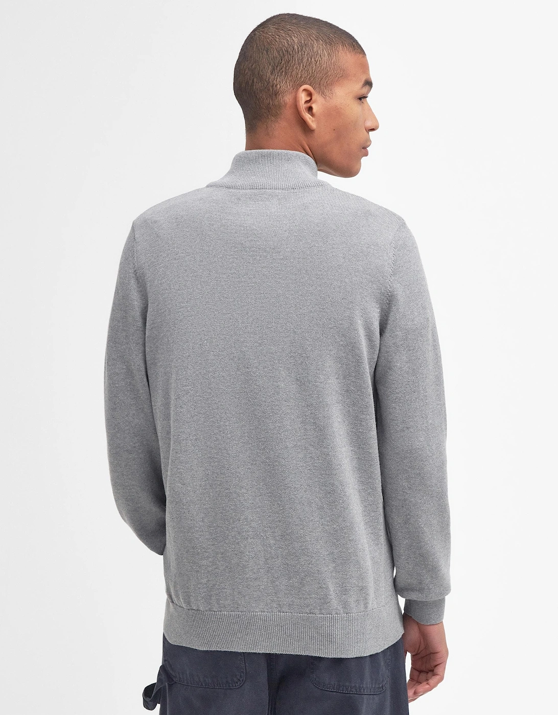 Cotton Mens Half Zip Jumper - Grey Marl