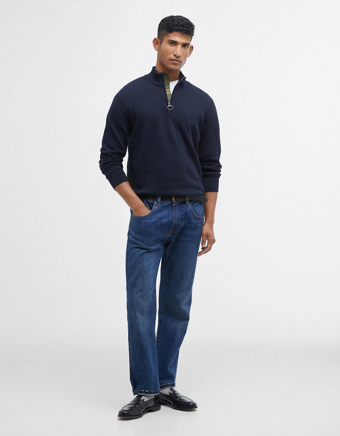 Cotton Mens Half Zip Jumper - Navy