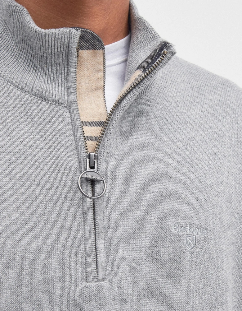 Cotton Mens Half Zip Jumper - Grey Marl