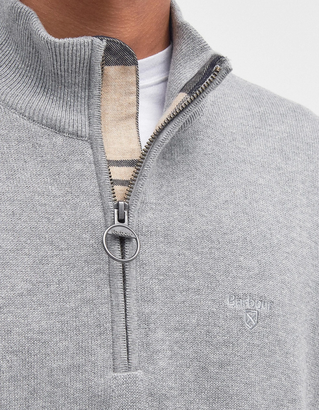 Cotton Mens Half Zip Jumper - Grey Marl