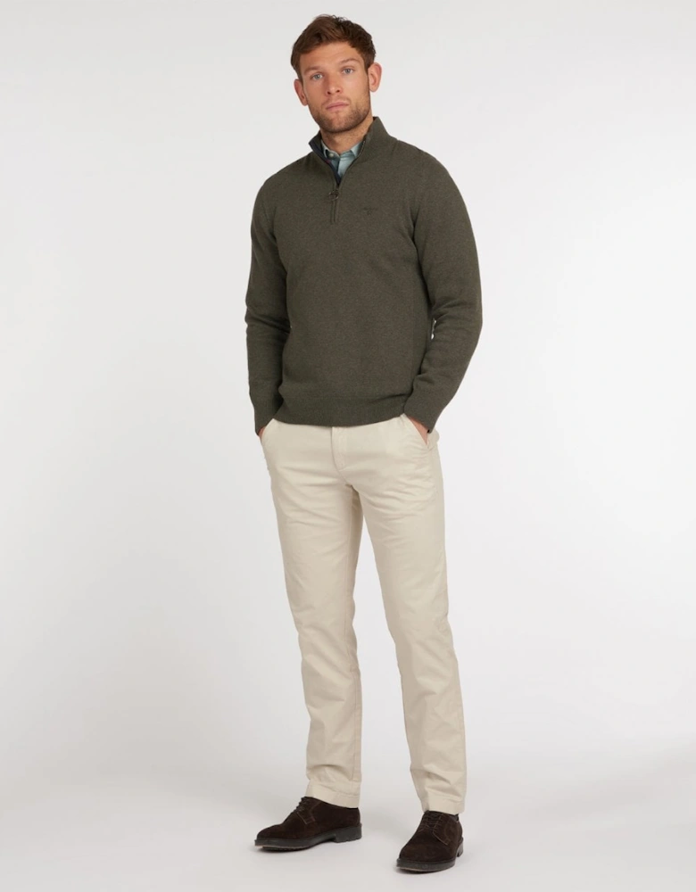 Cotton Mens Half Zip Jumper - Olive Marl