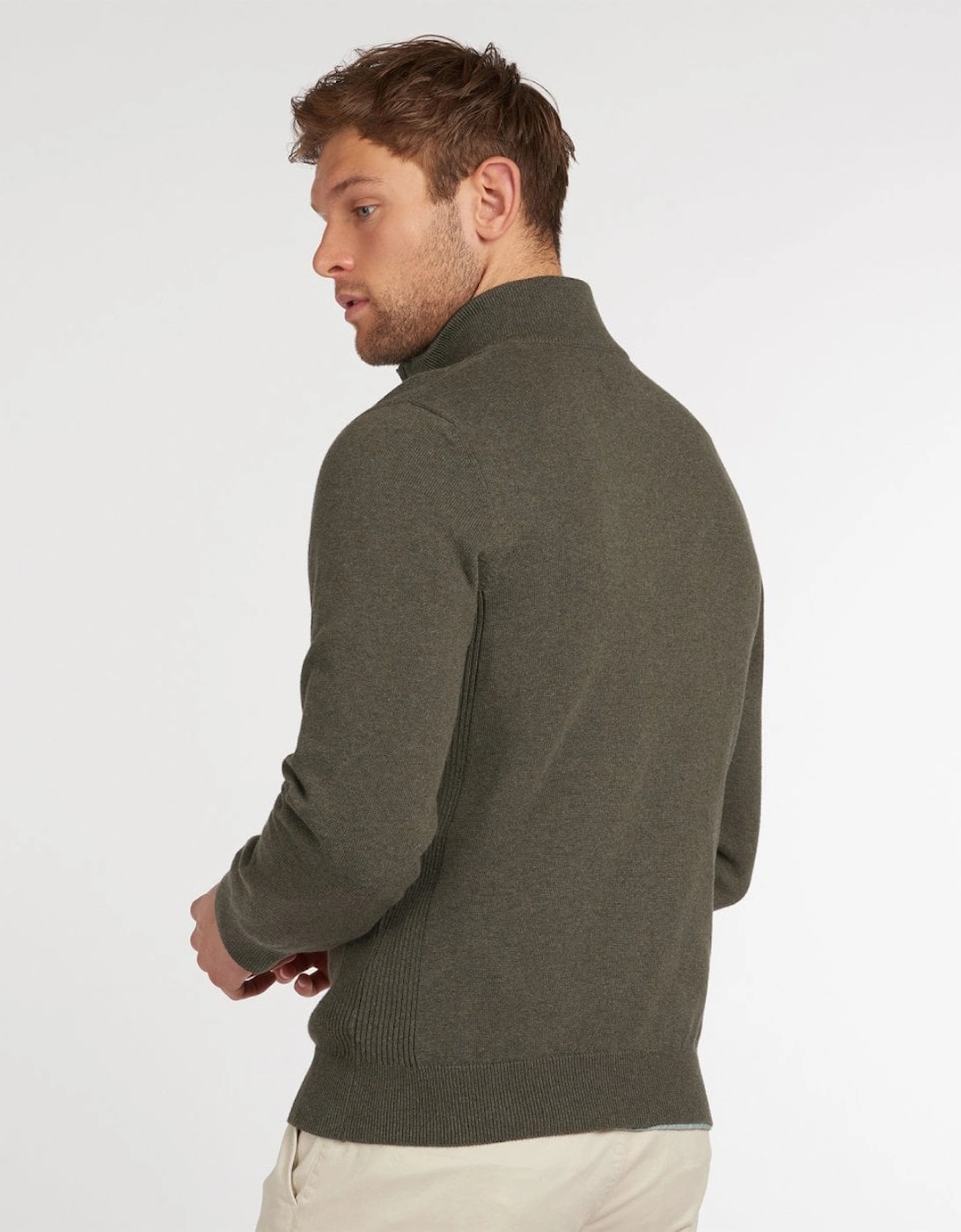 Cotton Mens Half Zip Jumper - Olive Marl