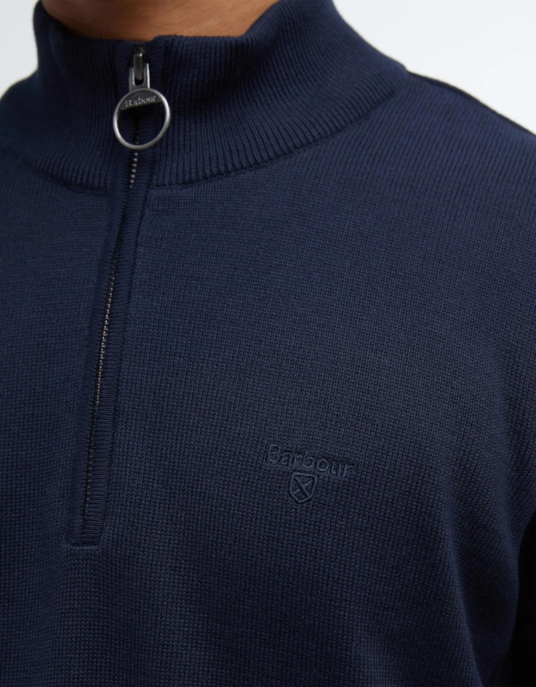 Cotton Mens Half Zip Jumper - Navy