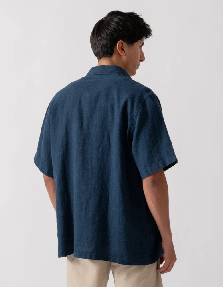 Somerton Mens Short Sleeve Linen Shirt - Navy