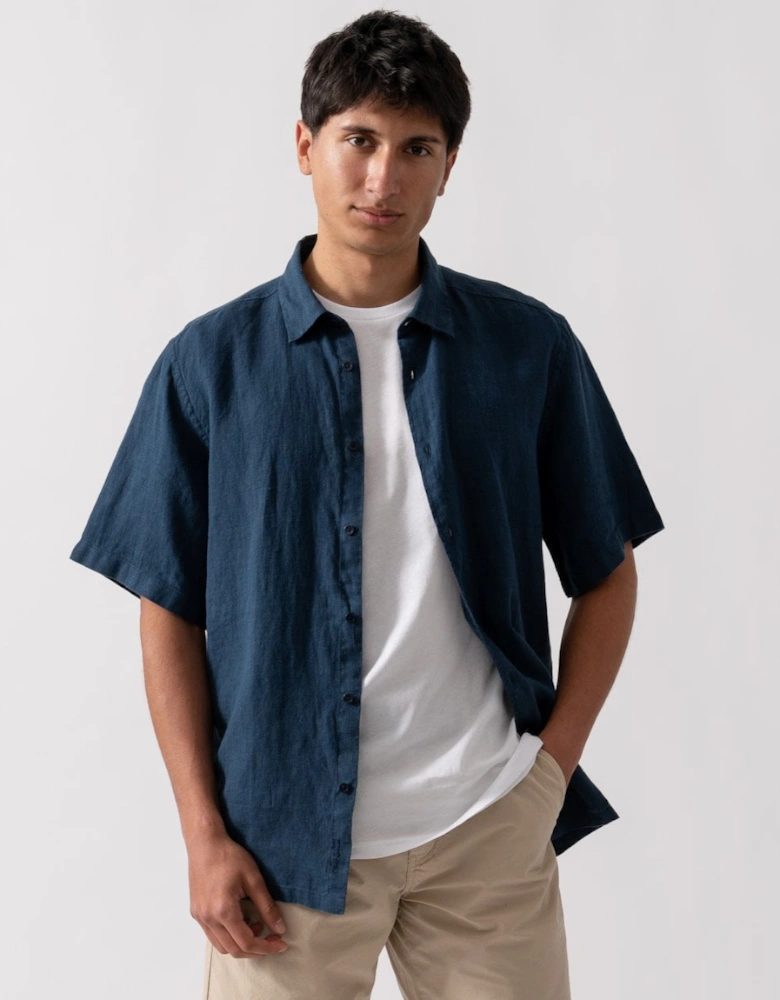 Somerton Mens Short Sleeve Linen Shirt - Navy