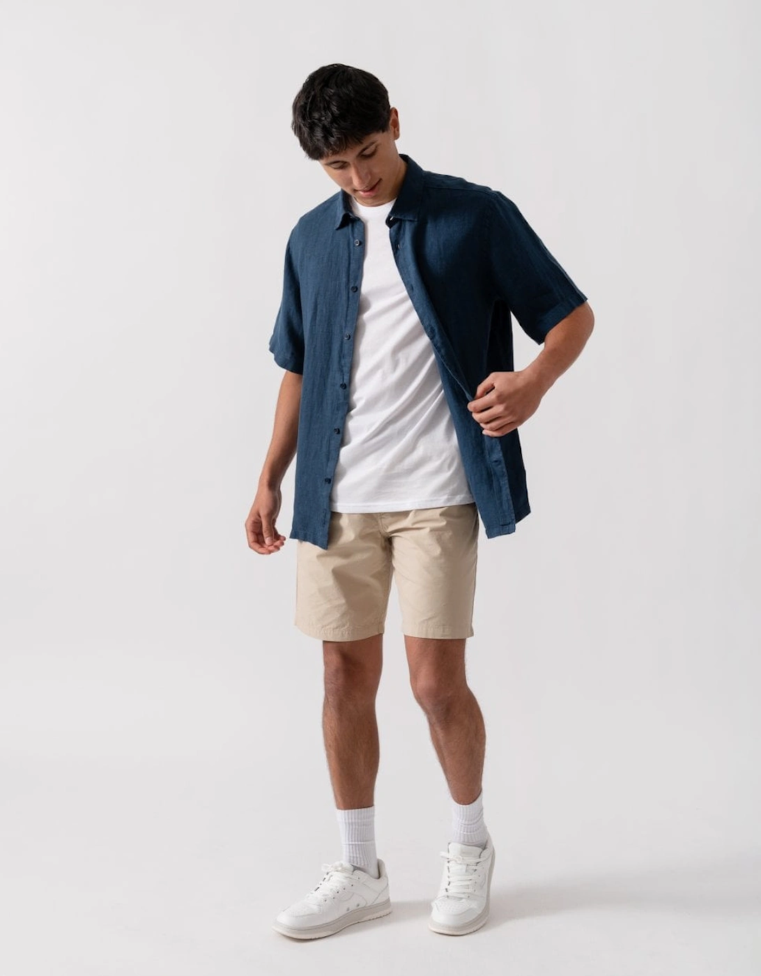 Somerton Mens Short Sleeve Linen Shirt - Navy