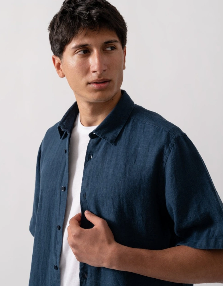 Somerton Mens Short Sleeve Linen Shirt - Navy