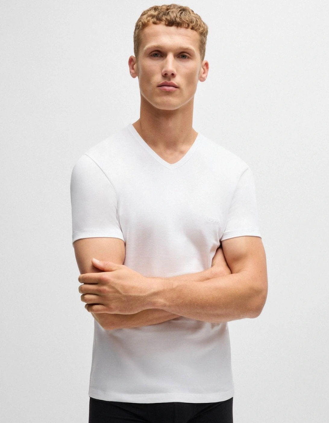 BOSS Orange 3-Pack Mens V-Neck Underwear T-Shirts in Cotton Jersey - White/Grey/Black 999