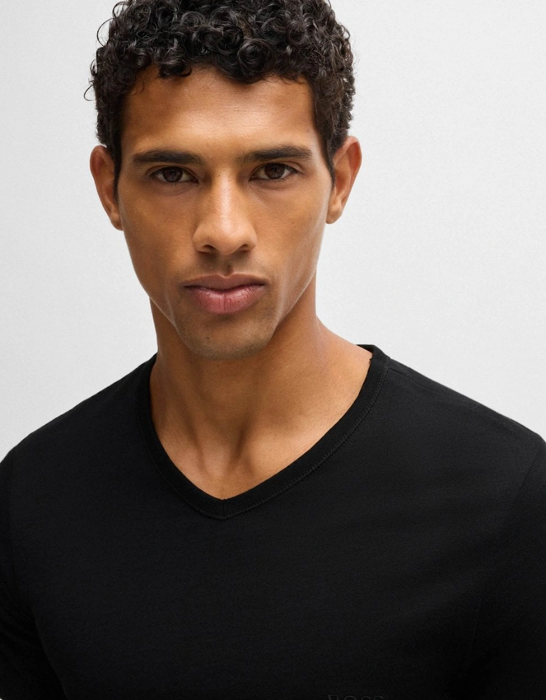 BOSS Orange 3-Pack Mens V-Neck Underwear T-Shirts in Cotton Jersey - Black 001