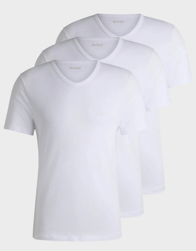 BOSS Orange 3-Pack Mens V-Neck Underwear T-Shirts in Cotton Jersey - White 100