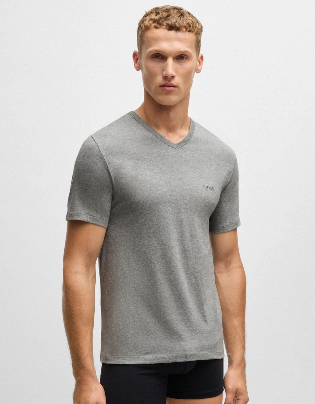 BOSS Orange 3-Pack Mens V-Neck Underwear T-Shirts in Cotton Jersey - White/Grey/Black 999