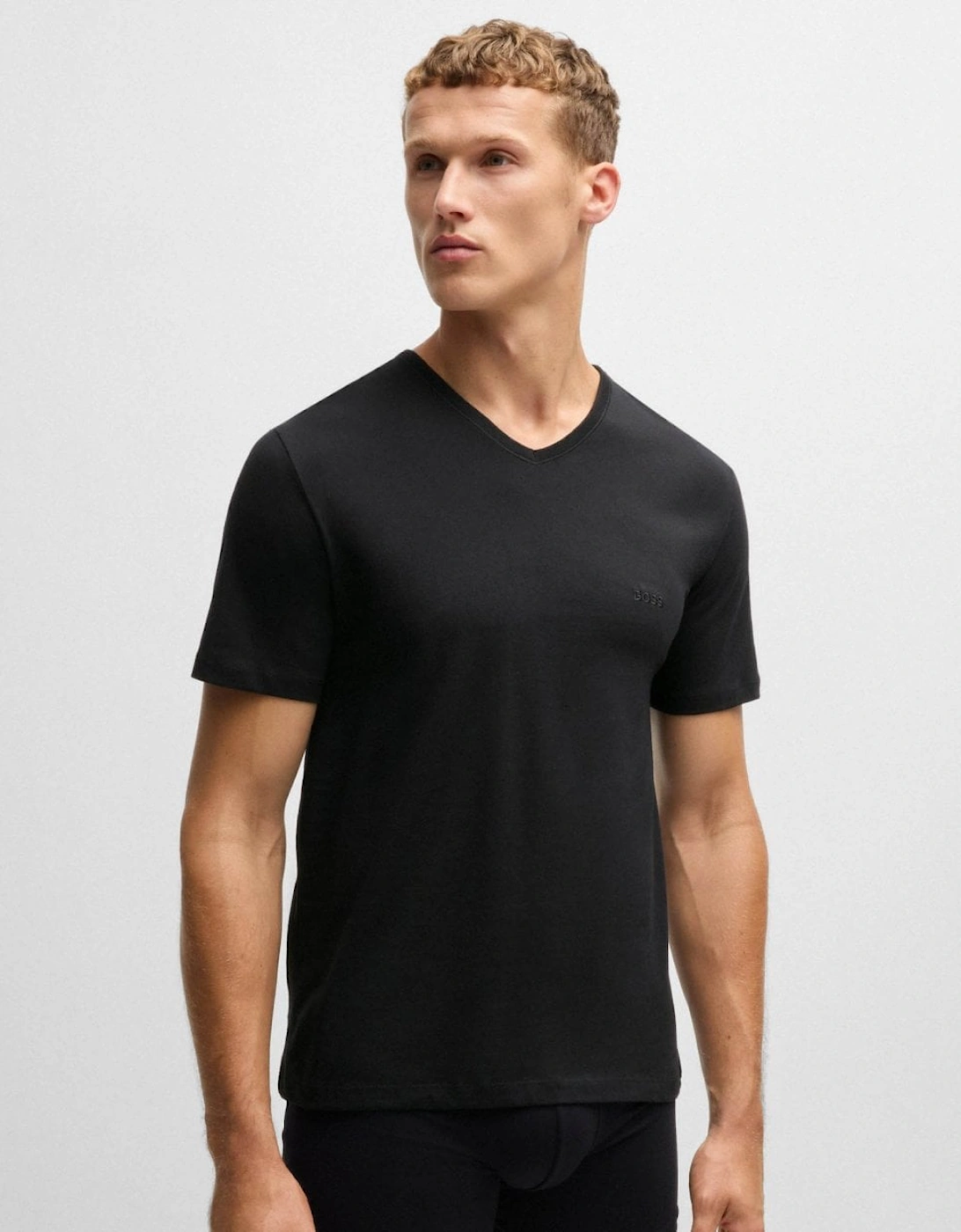 BOSS Orange 3-Pack Mens V-Neck Underwear T-Shirts in Cotton Jersey - White/Grey/Black 999