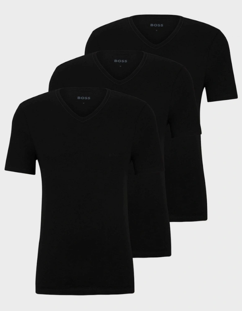 BOSS Orange 3-Pack Mens V-Neck Underwear T-Shirts in Cotton Jersey - Black 001