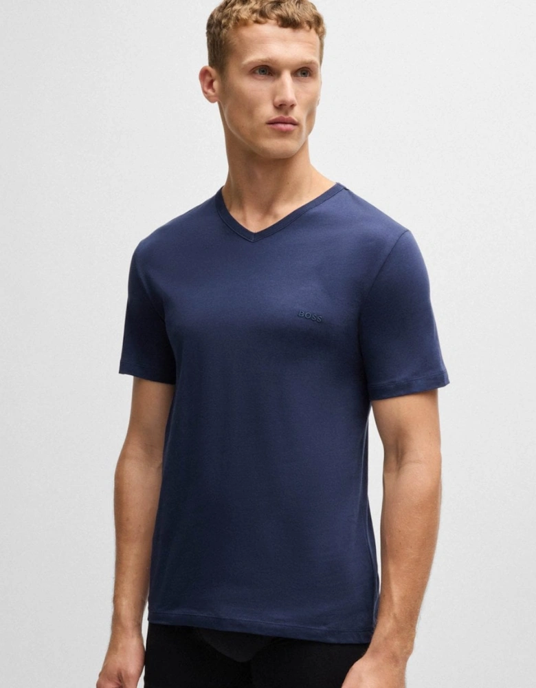 BOSS Orange 3-Pack Mens V-Neck Underwear T-Shirts in Cotton Jersey - Black/Grey/Blue  497