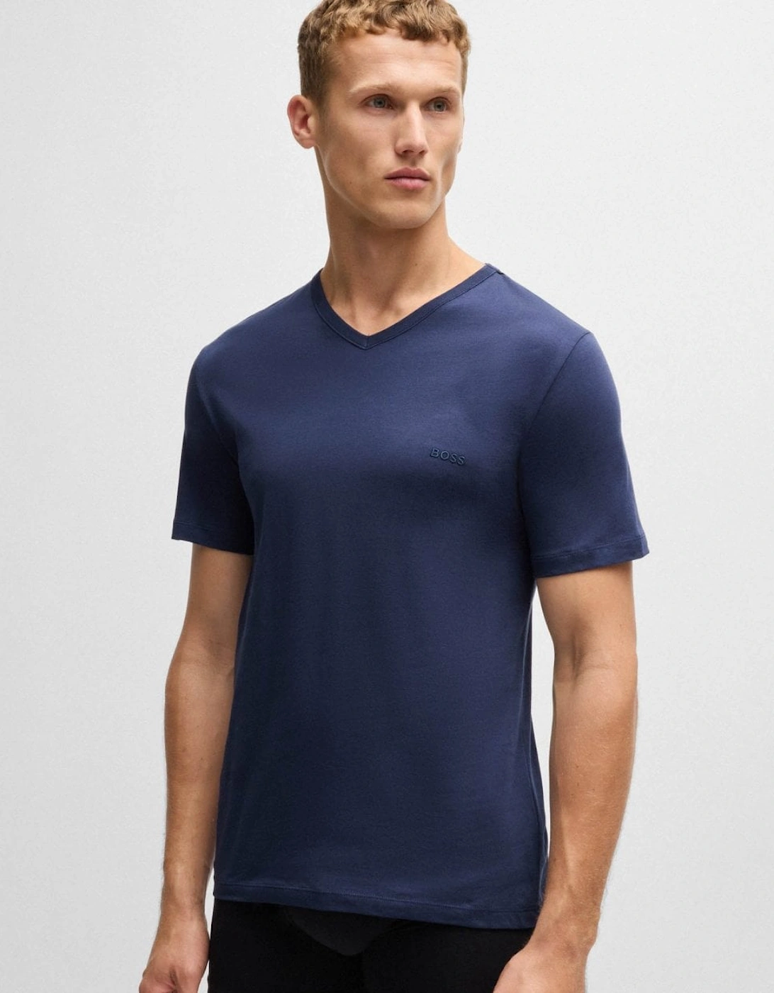 BOSS Orange 3-Pack Mens V-Neck Underwear T-Shirts in Cotton Jersey - Black/Grey/Blue  497