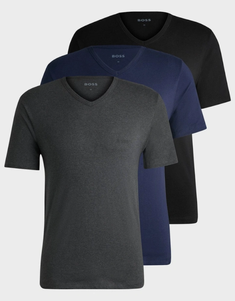 BOSS Orange 3-Pack Mens V-Neck Underwear T-Shirts in Cotton Jersey - Black/Grey/Blue  497