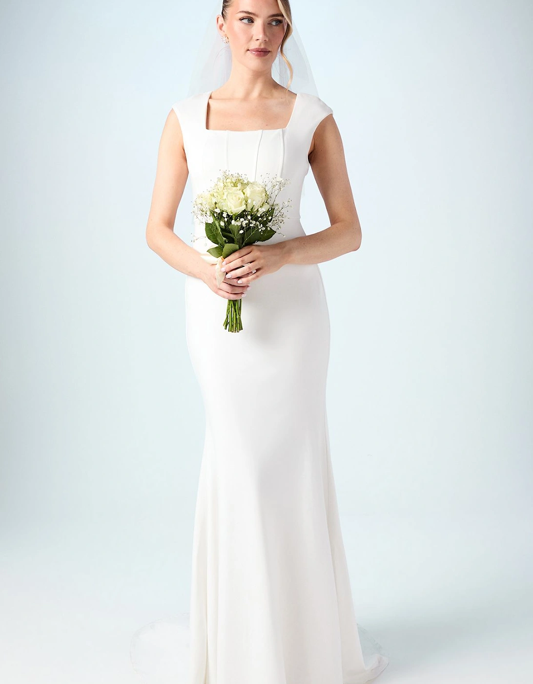 Square Neck Ponte Fishtail Wedding Dress With Puddle, 2 of 1