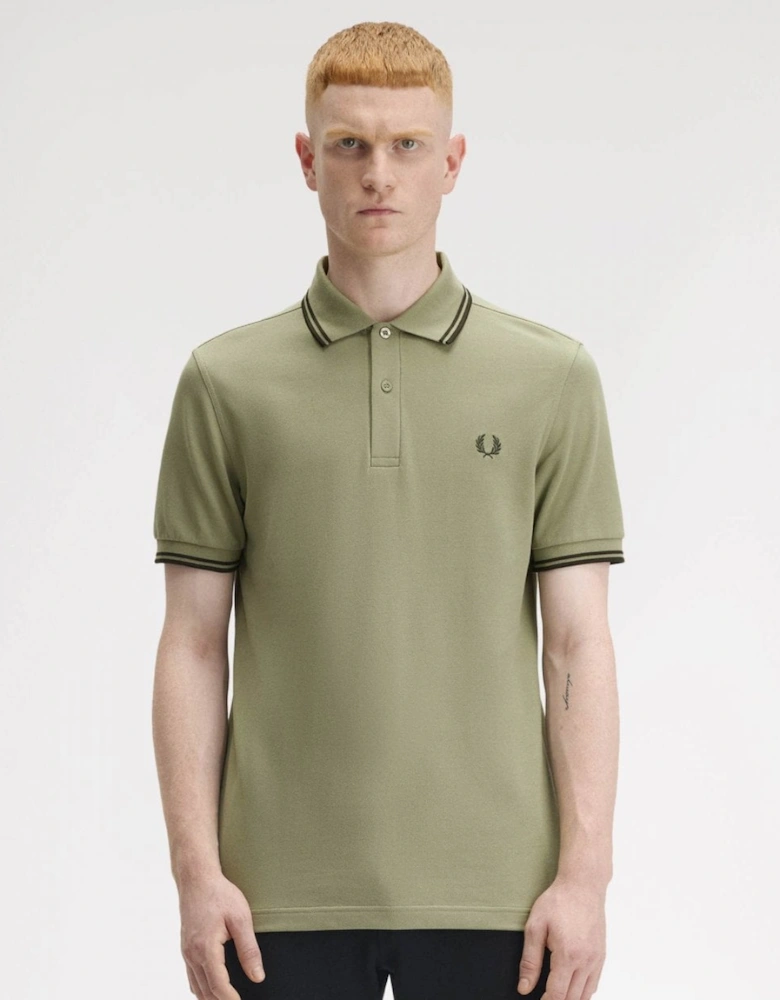 Mens Twin Tipped Signature Polo Shirt Pre A/W 25 - Olive Mint/Night Green Y64