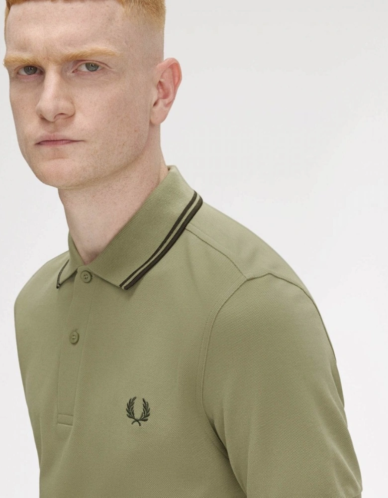 Mens Twin Tipped Signature Polo Shirt Pre A/W 25 - Olive Mint/Night Green Y64