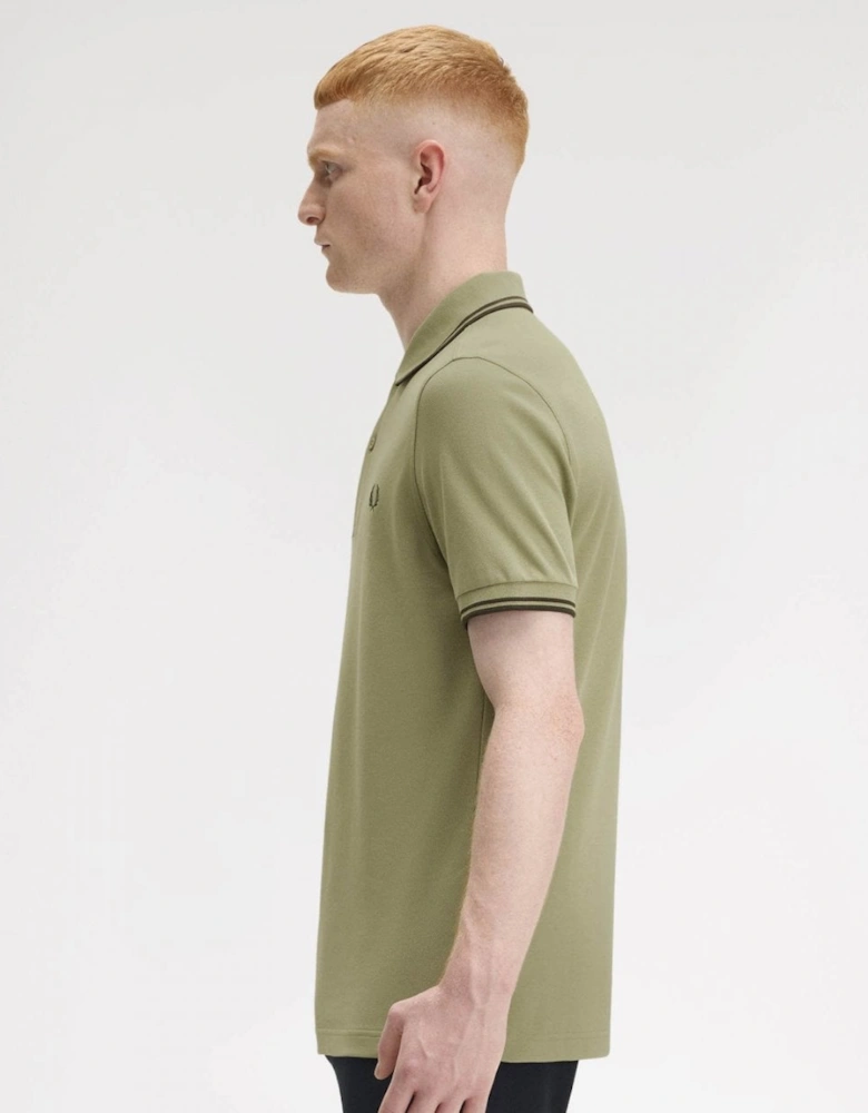 Mens Twin Tipped Signature Polo Shirt Pre A/W 25 - Olive Mint/Night Green Y64
