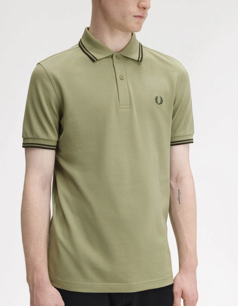 Mens Twin Tipped Signature Polo Shirt Pre A/W 25 - Olive Mint/Night Green Y64