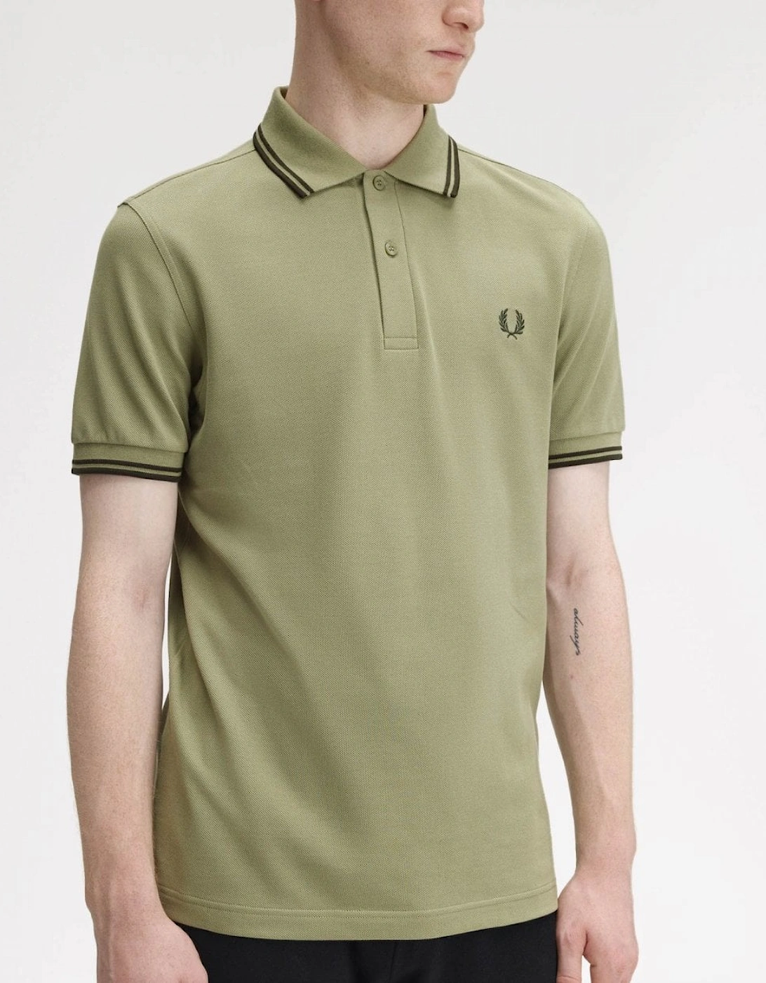 Mens Twin Tipped Signature Polo Shirt Pre A/W 25 - Olive Mint/Night Green Y64