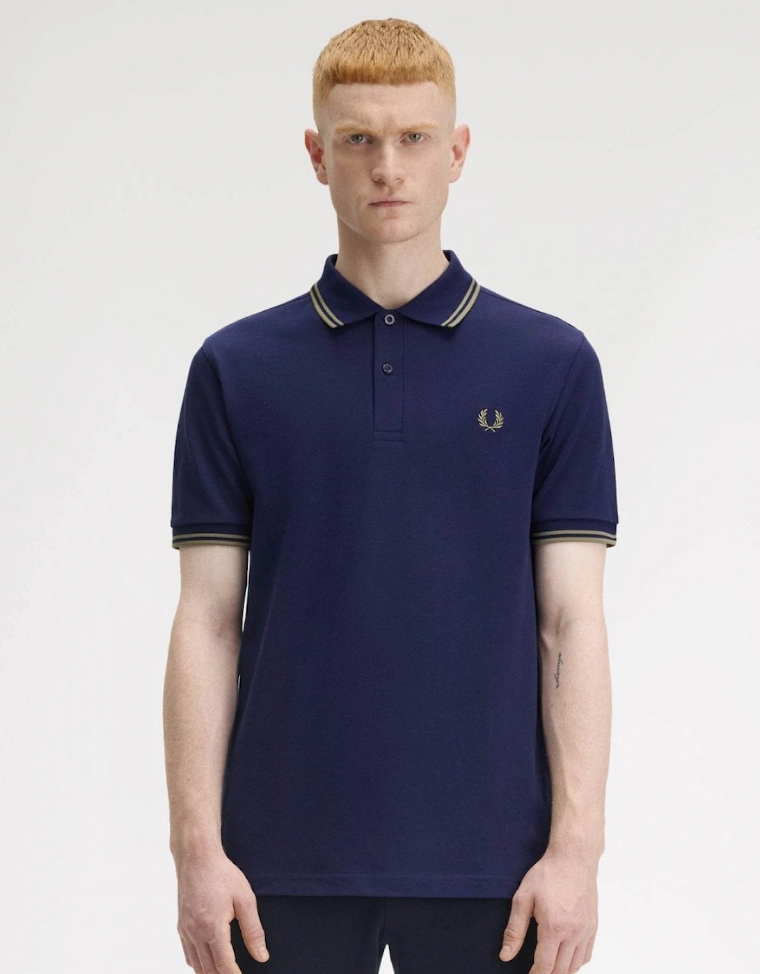 Mens Twin Tipped Signature Polo Shirt Pre A/W 25 - French Navy/Olive Mint Y59, 7 of 6