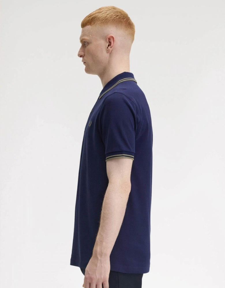 Mens Twin Tipped Signature Polo Shirt Pre A/W 25 - French Navy/Olive Mint Y59