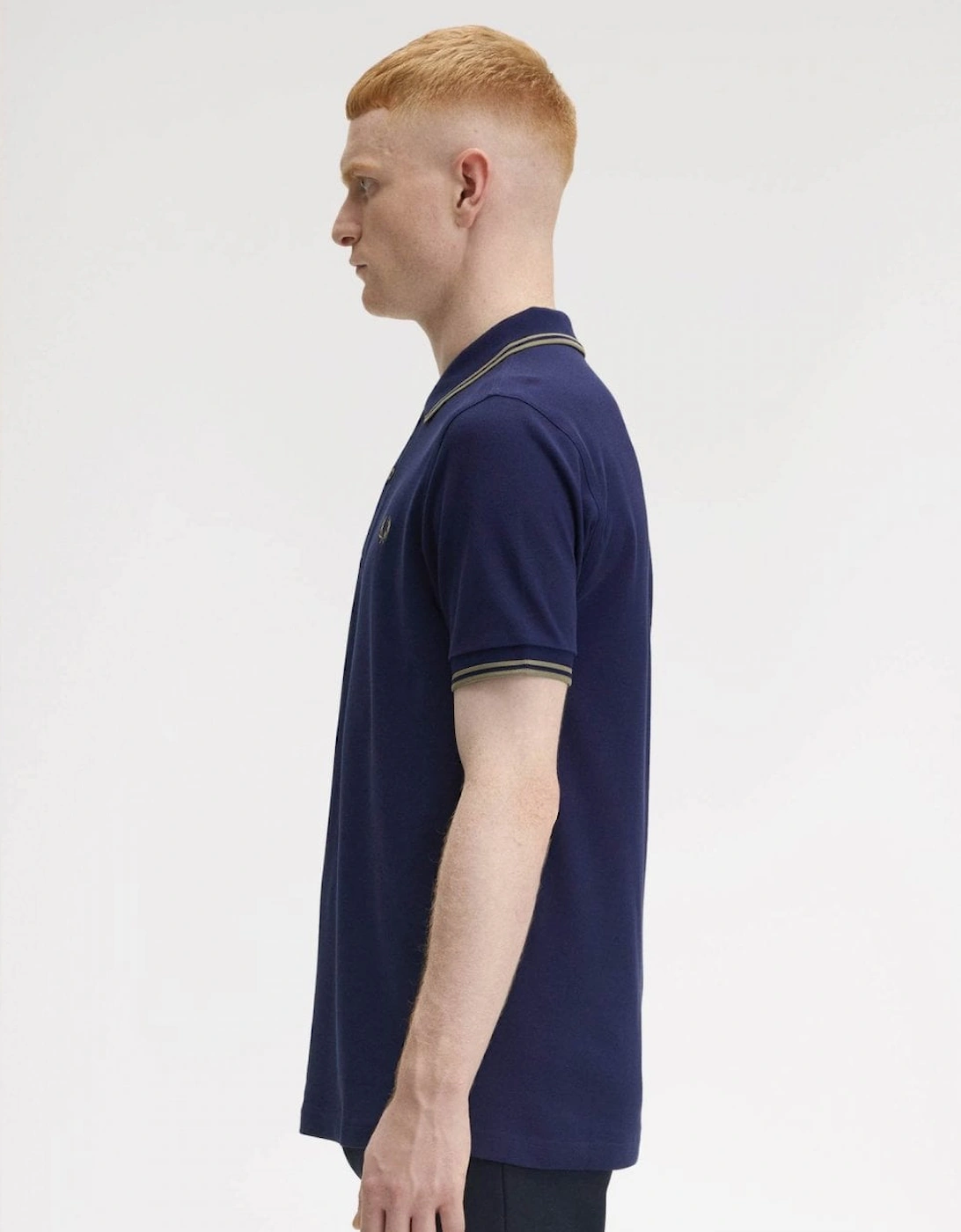 Mens Twin Tipped Signature Polo Shirt Pre A/W 25 - French Navy/Olive Mint Y59