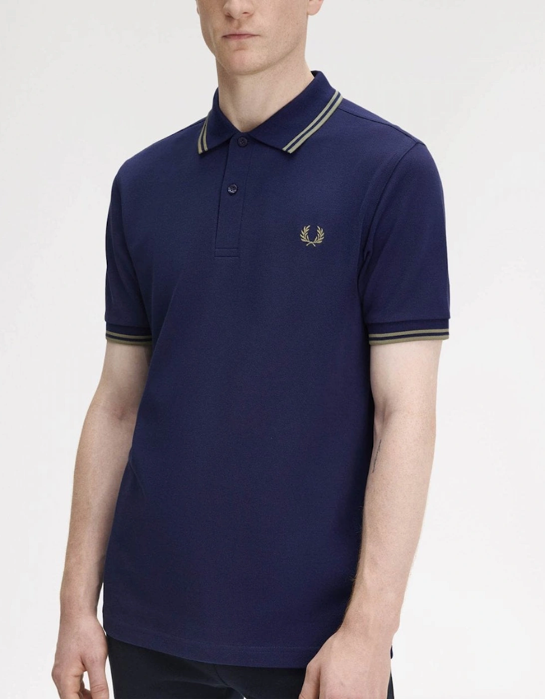 Mens Twin Tipped Signature Polo Shirt Pre A/W 25 - French Navy/Olive Mint Y59