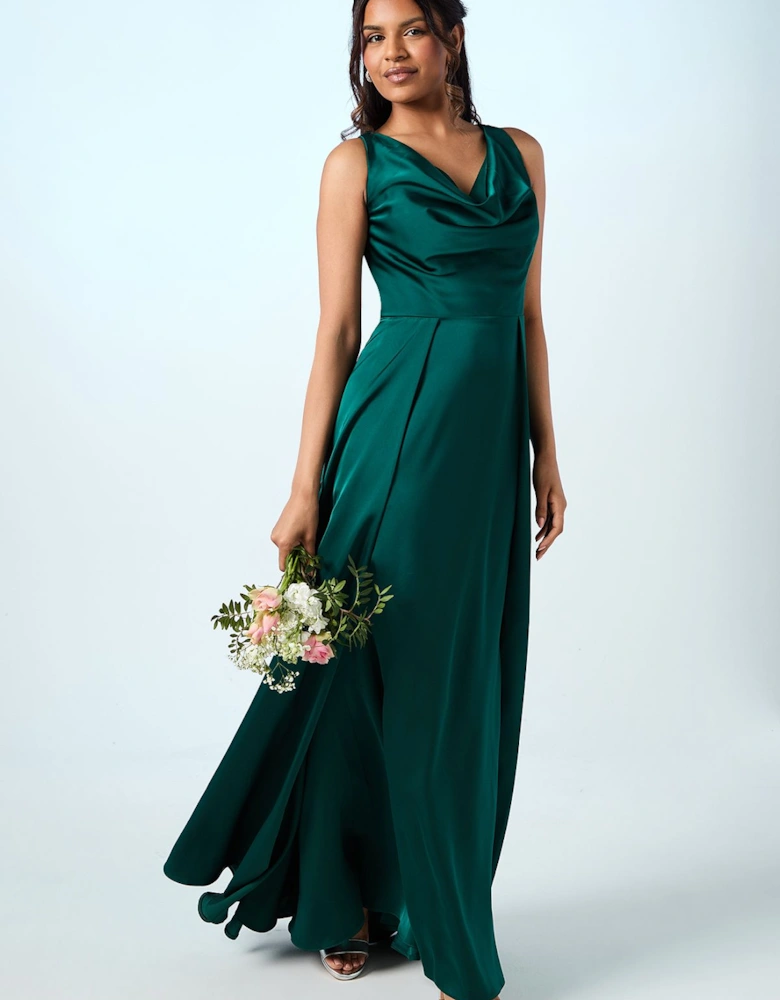 Honoured Petite Sleeveless Cowl Neck Satin Maxi Bridesmaid Dress