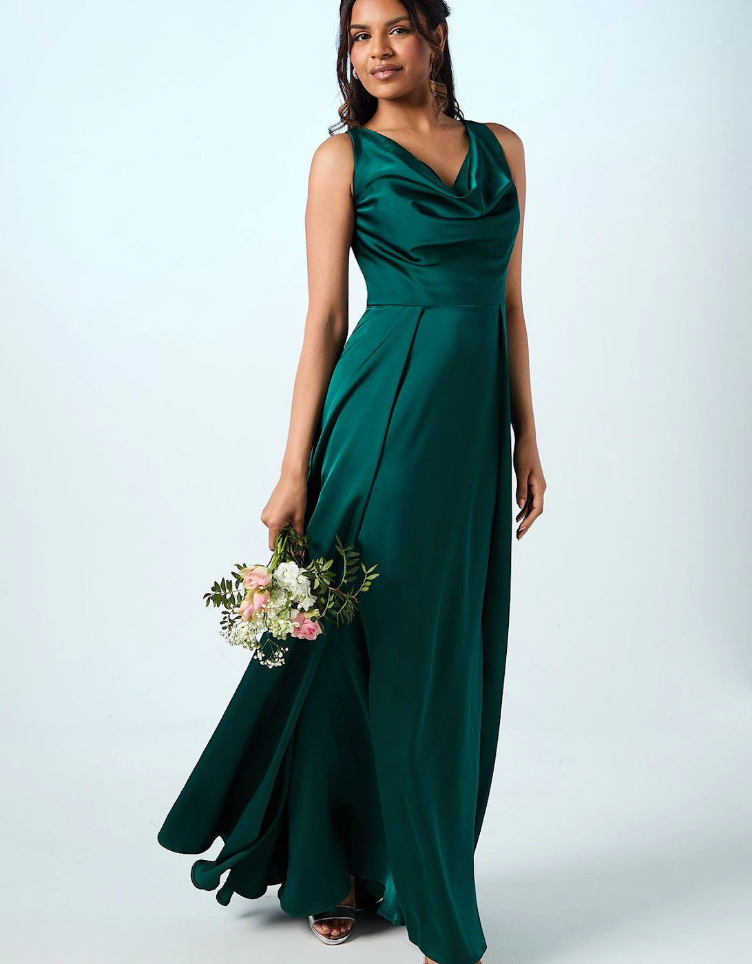 Honoured Petite Sleeveless Cowl Neck Satin Maxi Bridesmaid Dress, 2 of 1