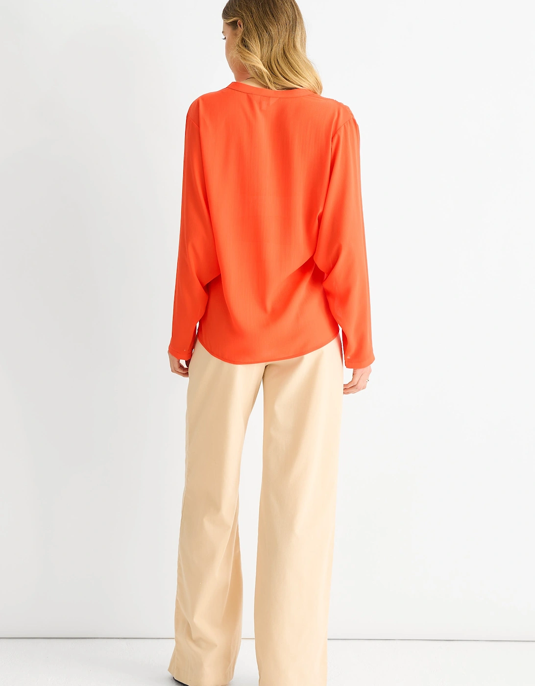 Orange Textured Chiffon Oversized Blouse