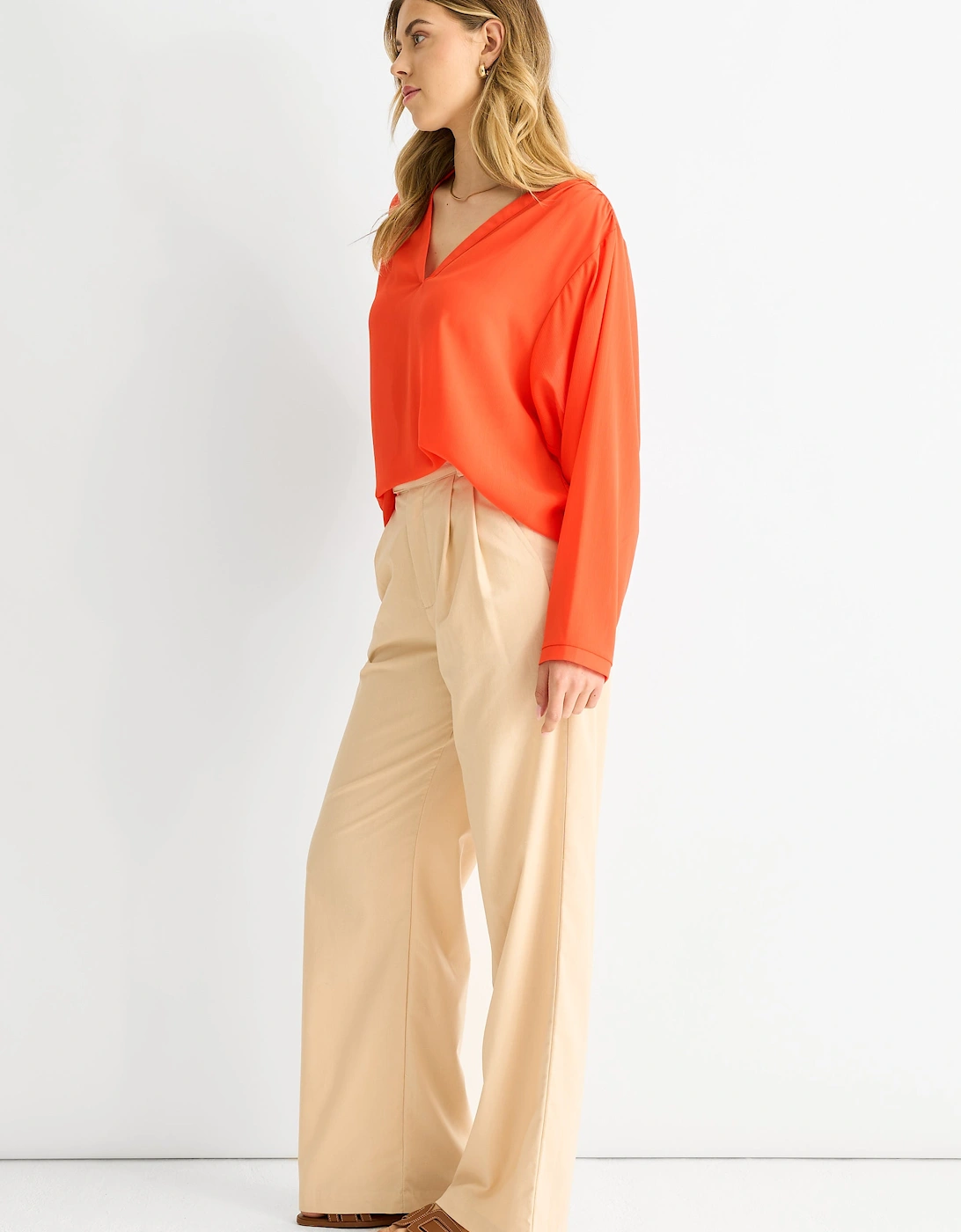 Orange Textured Chiffon Oversized Blouse