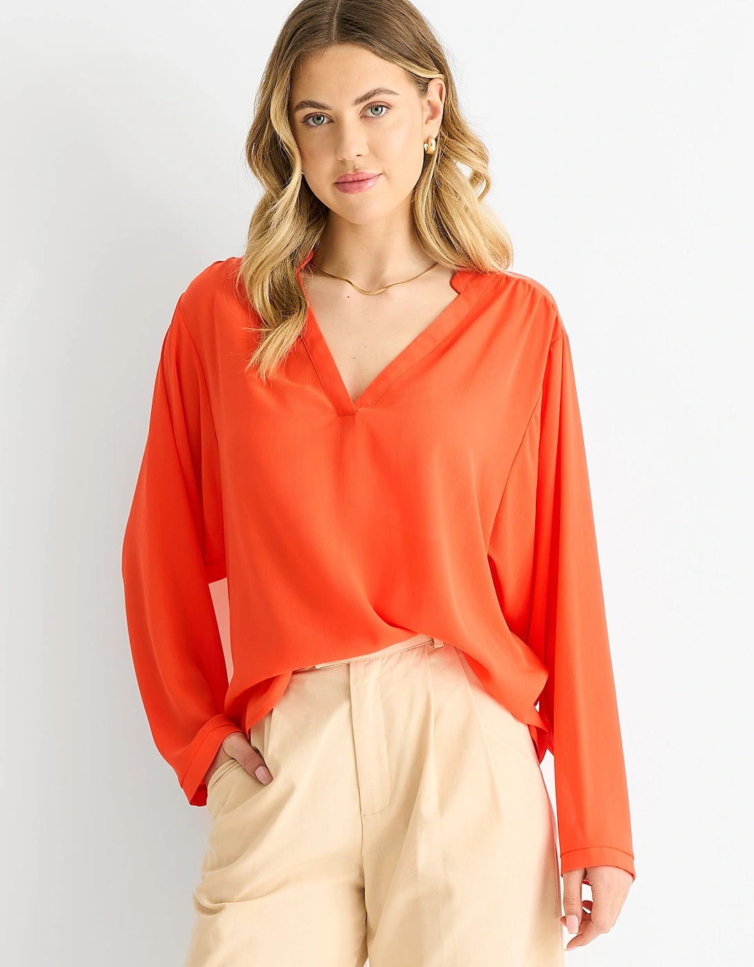 Orange Textured Chiffon Oversized Blouse, 5 of 4