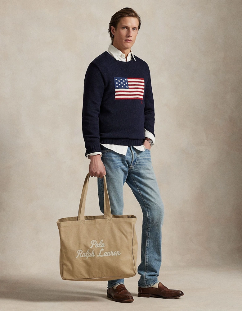 Ralph Lauren Embroidered Canvas Tote - Tan