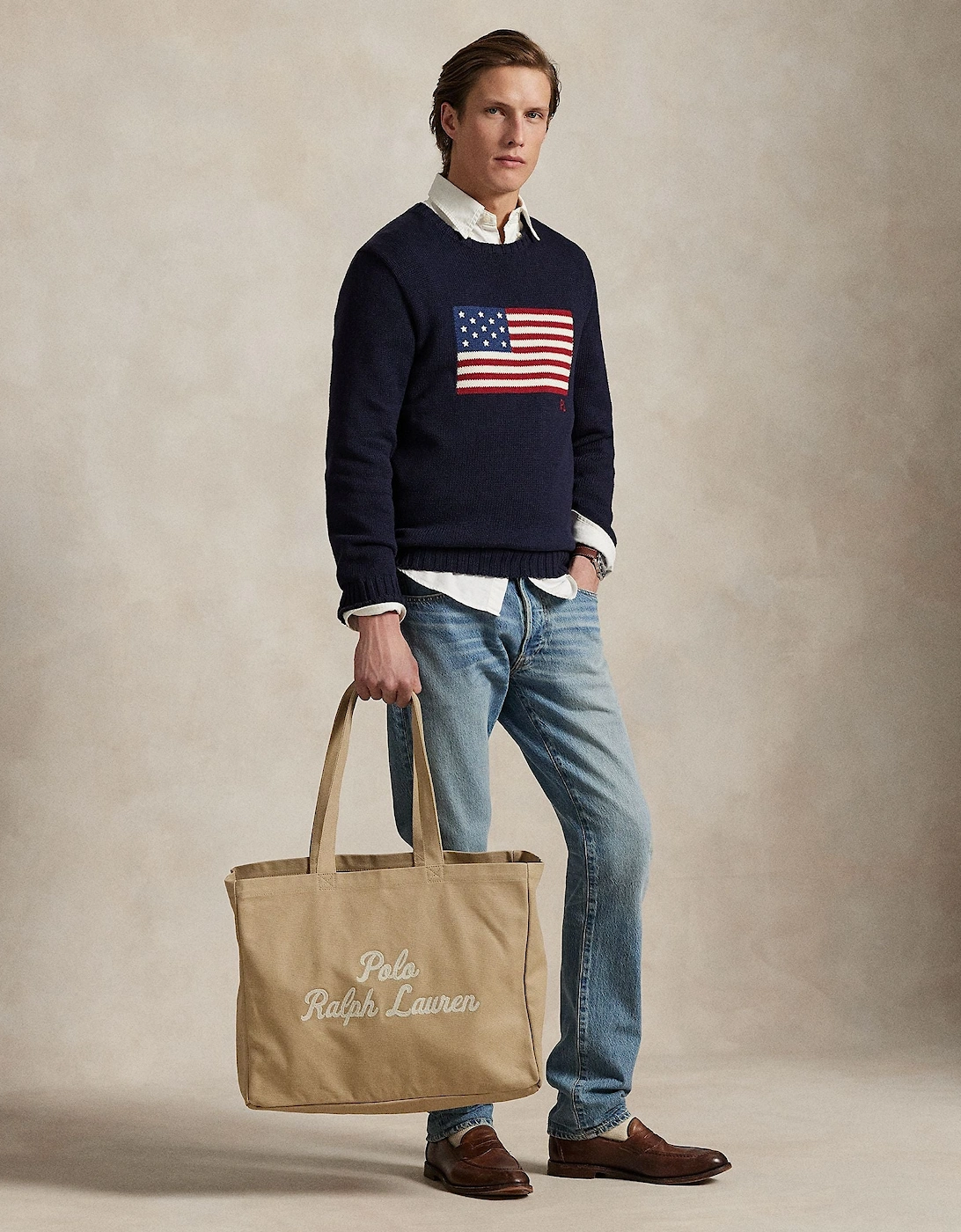 Ralph Lauren Embroidered Canvas Tote - Tan