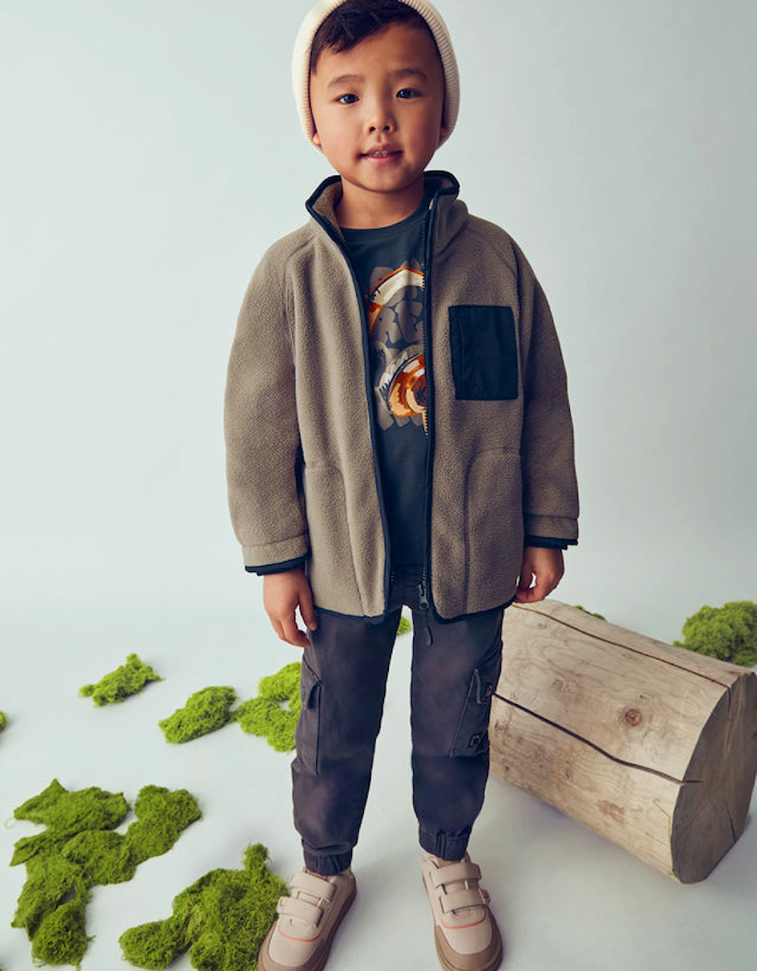 Boys Taupe Zip Up Fleece Jacket
