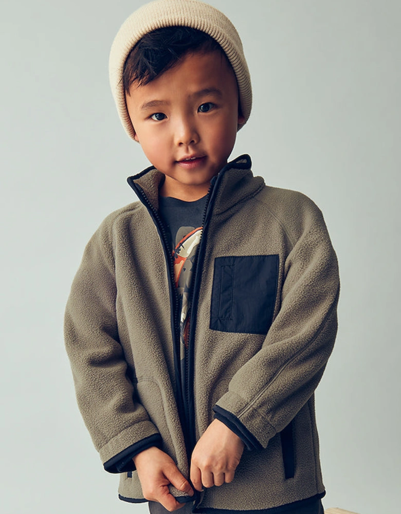 Boys Taupe Zip Up Fleece Jacket
